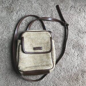 vintage Cherokee rattan and faux leather crossbody organizer purse